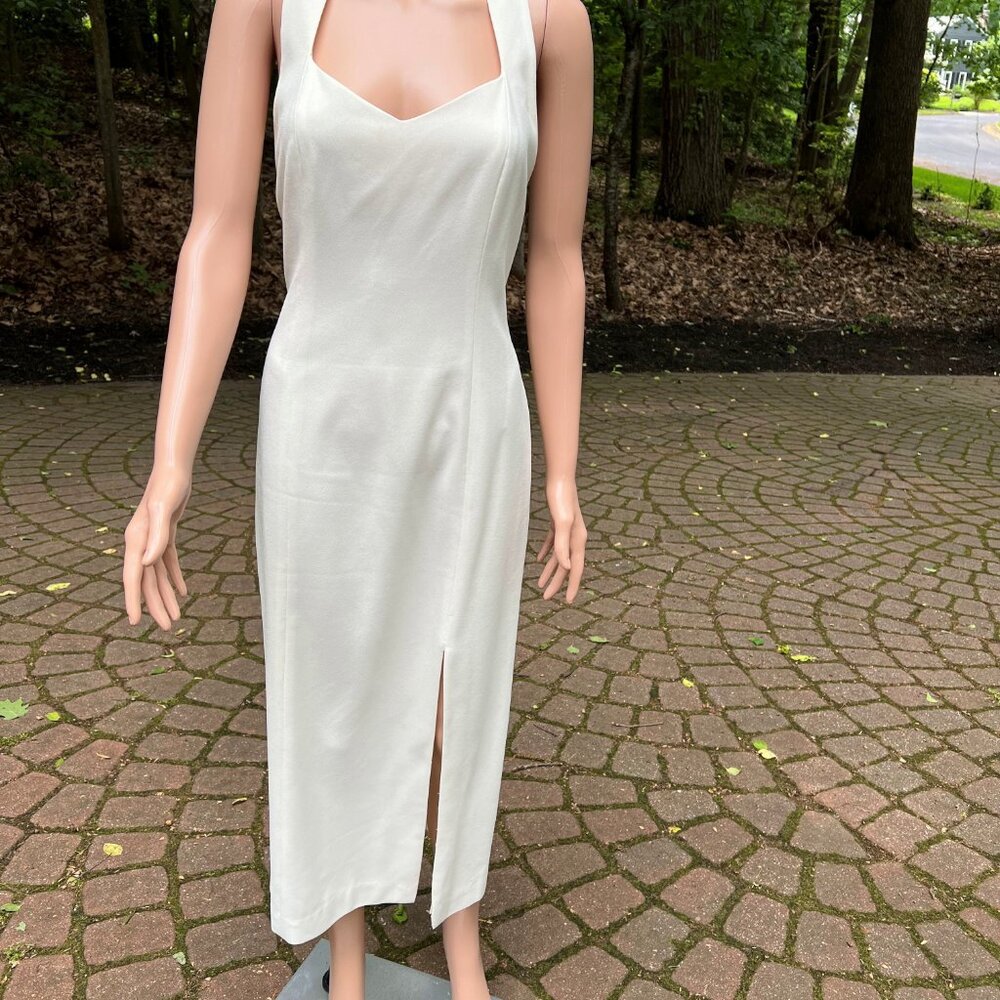 Laundry by Shelli Segal Gown Maxi Sleeveless Front Slit Dress, Beige, Size 6